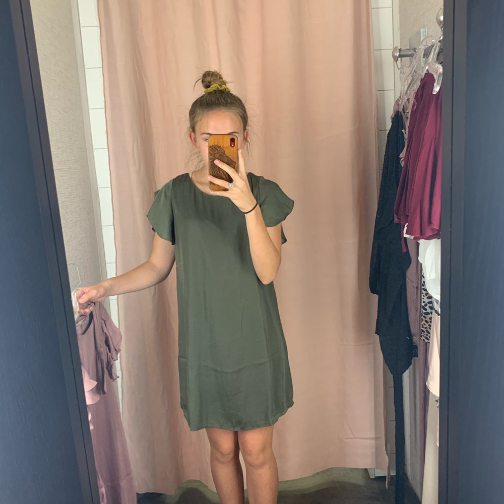 Satin Babydoll Dress in Forest Green